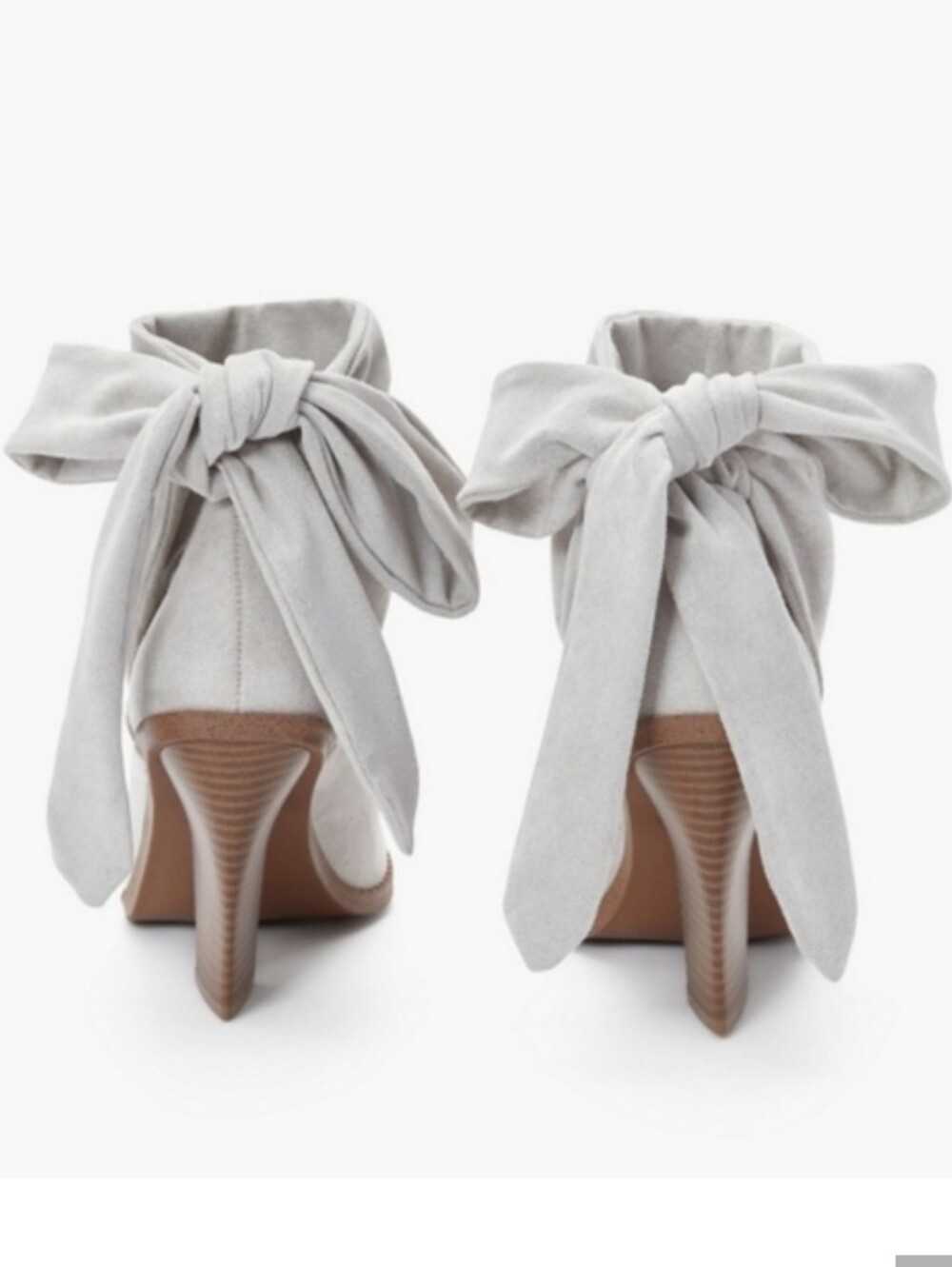 Suede Bow Accent Ankle Tie Heel Boots in Light Gray